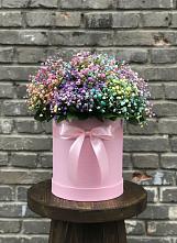 Цветочная композиция из Гипсофила и Розы в шляпной коробке в Тырети 1-й