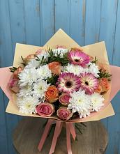 Букет цветов из:  Розы, Герберы и Хризантемы #REPLACE_PRED# Тырети 1-й