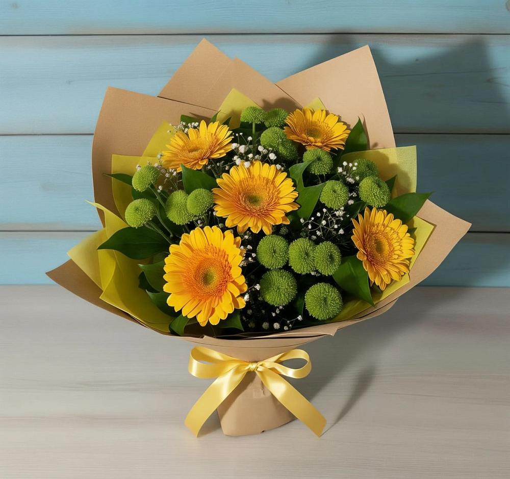 Букет цветов из: Герберы и Хризантемы в Тырети 1-й