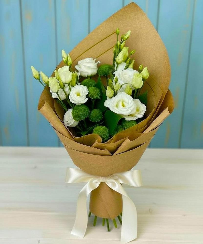 Букет цветов из: Хризантемы и Лизиантусы в Тырети 1-й