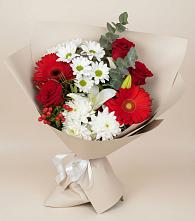 Букет цветов из:  Розы, Хризантемы, Герберы и Лилии в Тырети 1-й