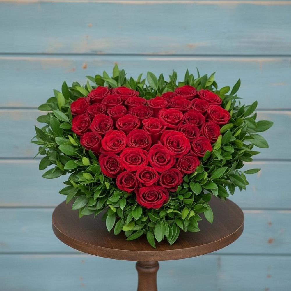 Цветочная композиция из Розы в виде сердца в Тырети 1-й