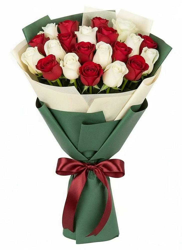 Букет Микс из красных и белых роз в Тырети 1-й