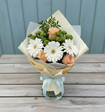 Букет цветов из:  Герберы, Розы и Хризантемы в Тырети 1-й